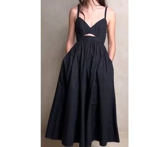 NWT Banana Republic $170 Black Isa Cotton Poplin Cutout Flare Midi Dress  00p